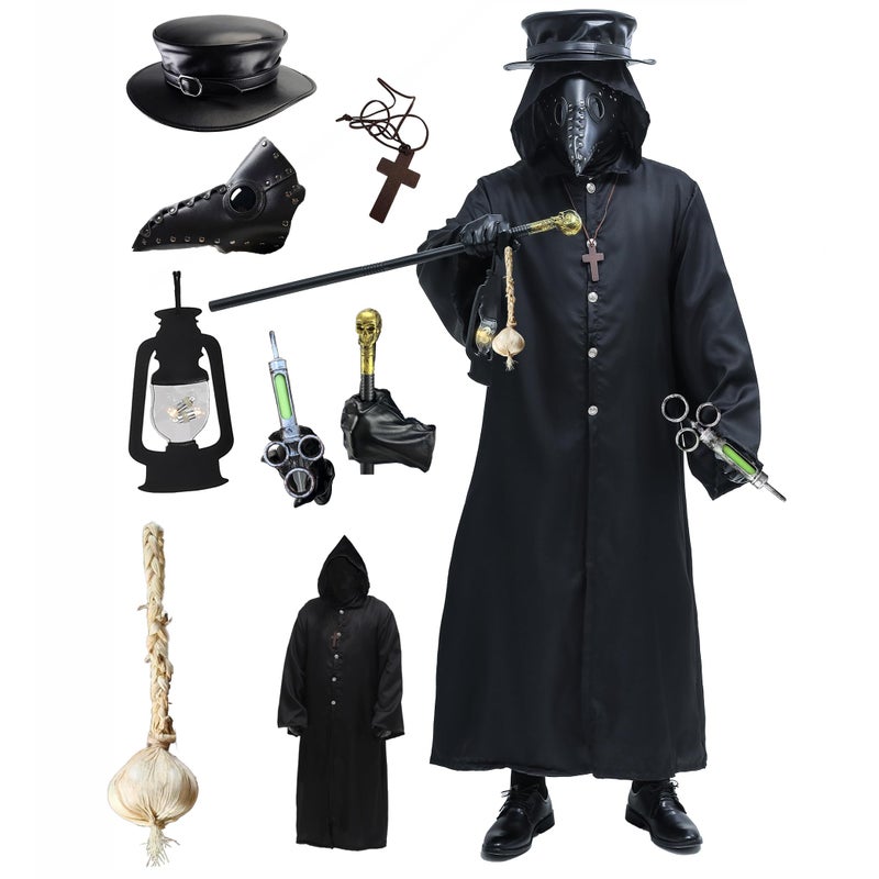 Absolute Vibe Plague Doctor Bird Mask and Hat Combo Set Halloween Costume Steampunk Cosplay Props (M, BLACK-002) - Image 1
